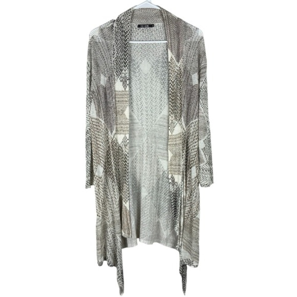 Nic & Zoe Open Cardigan Knit Sweater Women's Large P Linen Blend Cascade Neutral